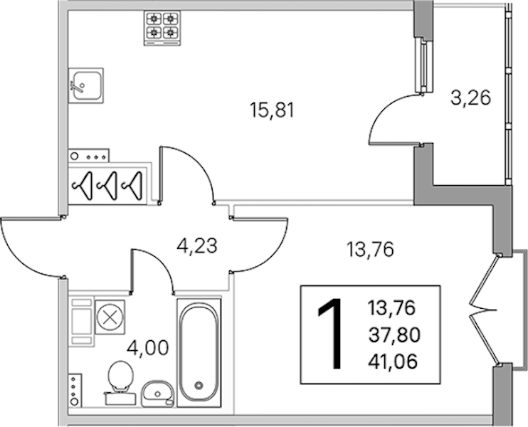1-комнатная квартира 39.43 м², 3/4 эт., ЖК «Любоград в Стрельне»